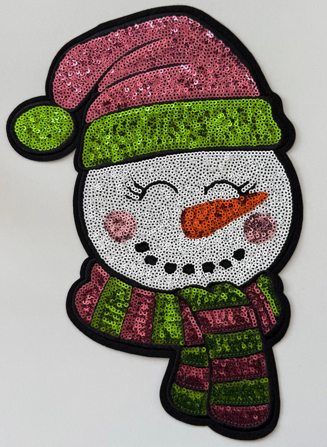 Pink & Green Snowman Sequin Patch