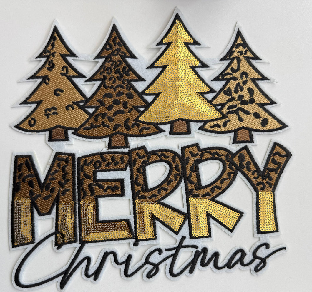 Leopard Merry Christmas Trees Chenille Patch