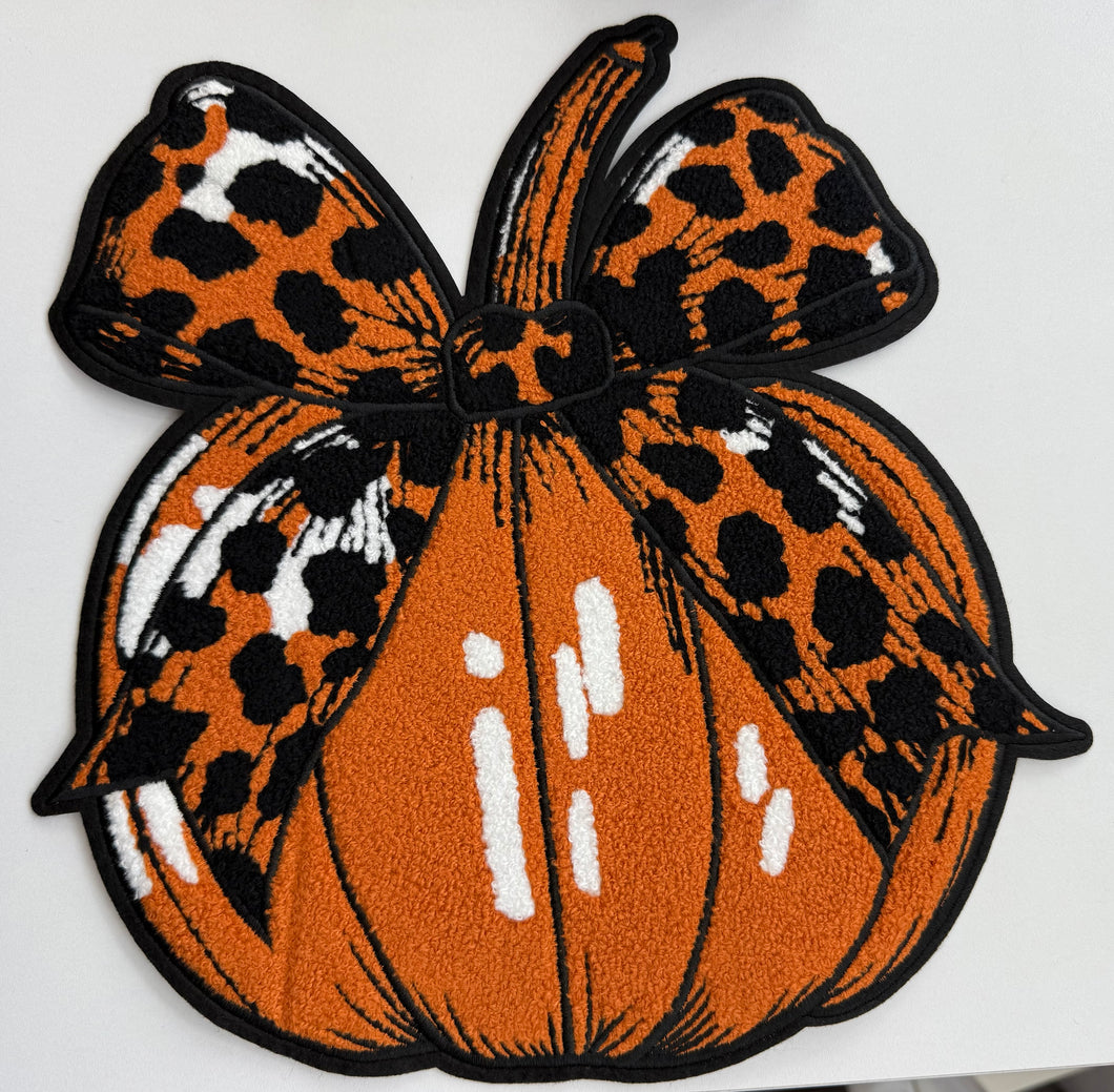 Pumpkin Leopard Bow Chenille Patch