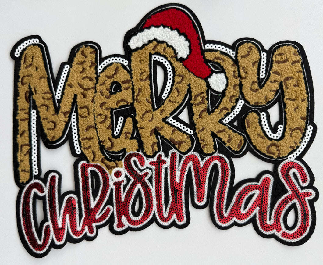 Merry Christmas Leopard Chenille Patch