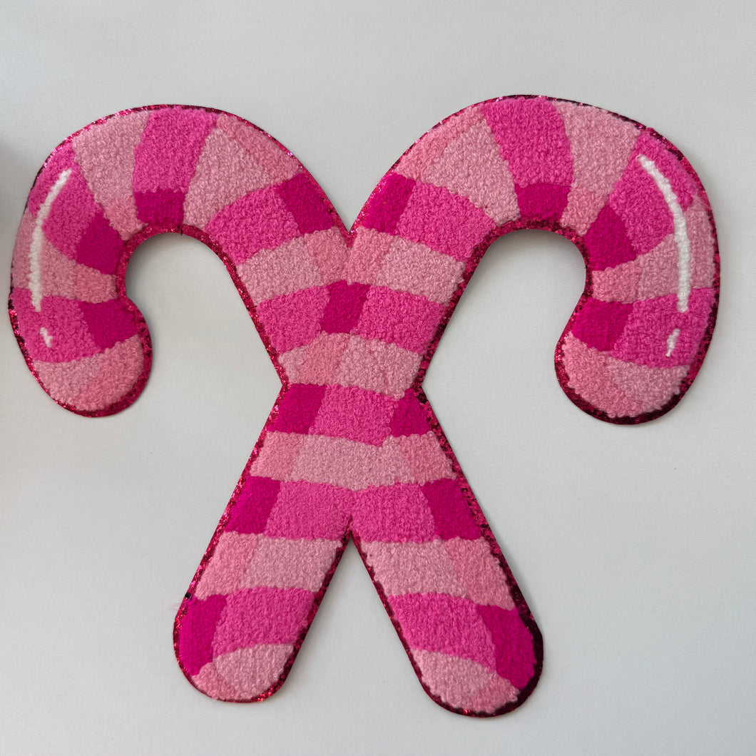 Pink Candy Canes Chenille Patch