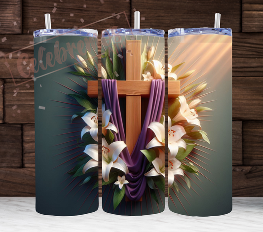 Cross with White Lilies Tumbler