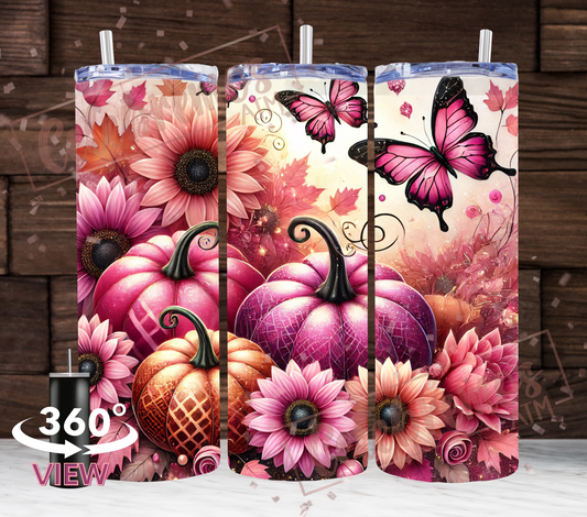 Pink Pumpkins and Butterflies Tumbler