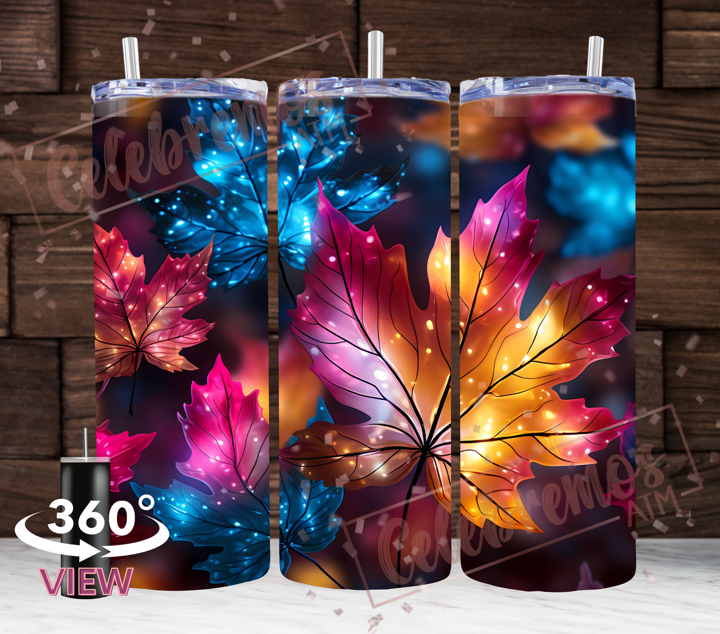 Florescent Fall Leaves Tumbler