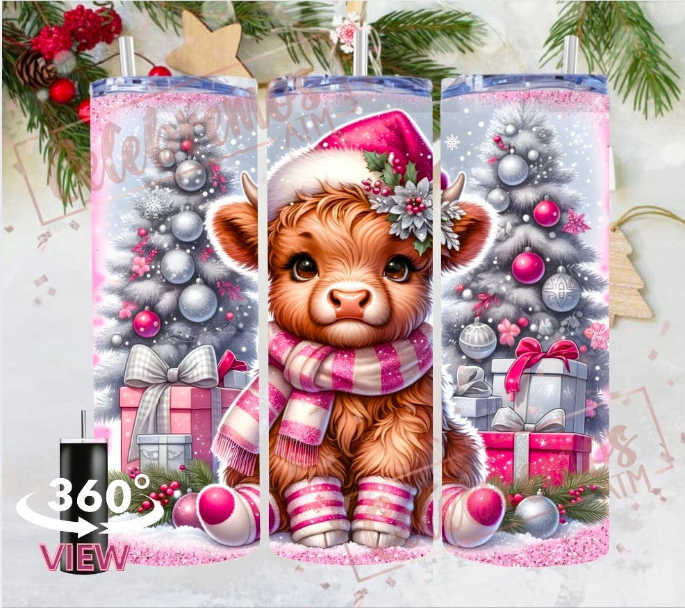 Pink Christmas Cow Tumbler